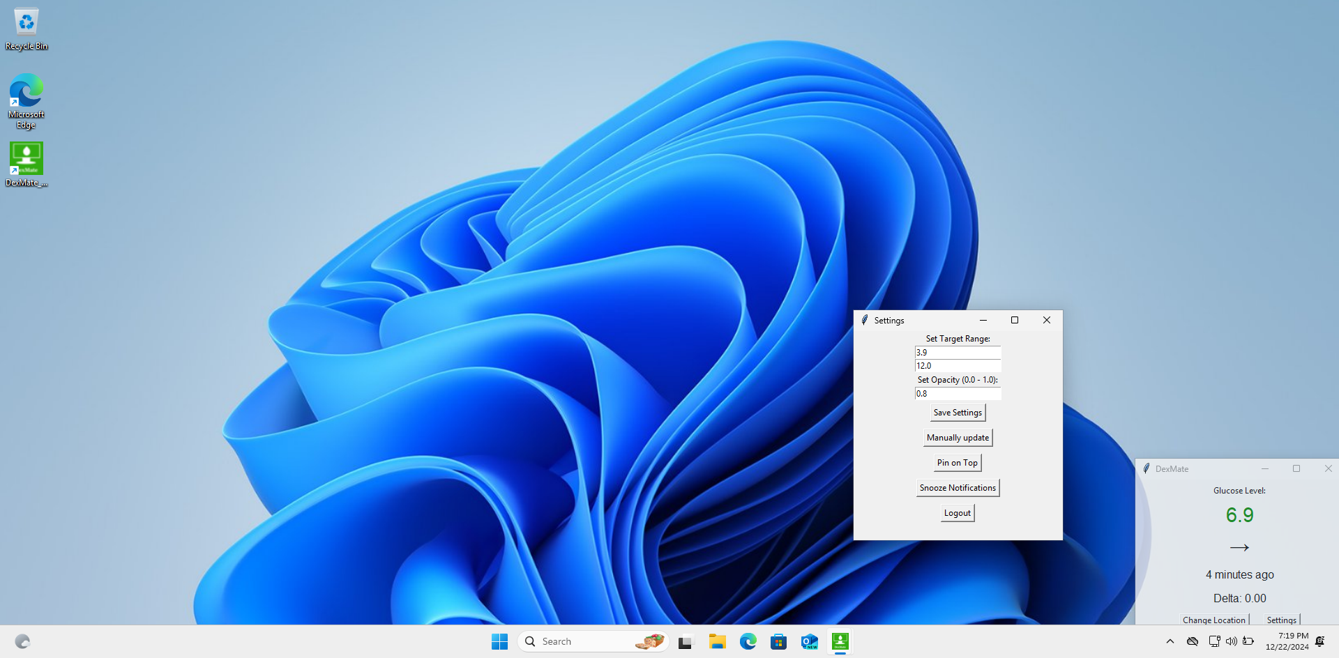 DexMate on Windows with settings window