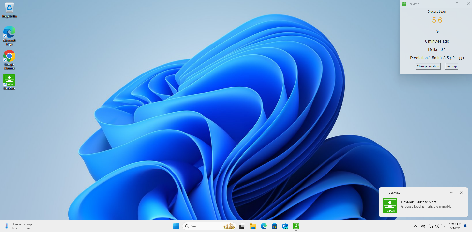 DexMate on Windows with notification